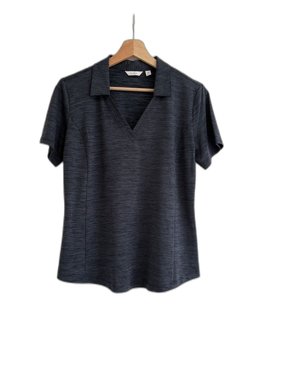 Lady Hagen Heathered Navy V-Neck Polo Tee
Size: Medium